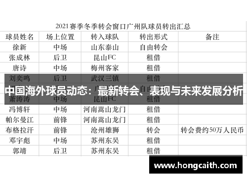 中国海外球员动态：最新转会、表现与未来发展分析